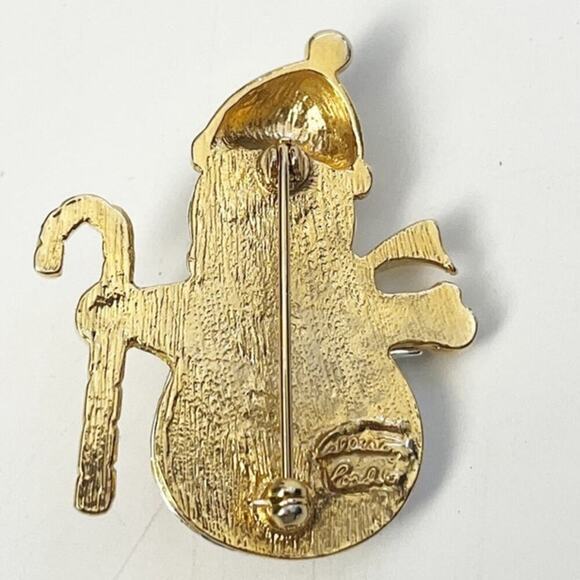 VTG Allison Reed‎ signed Christmas Snowman Brooch pin Silver and Gold Candy Cane - Picture 2 of 3
